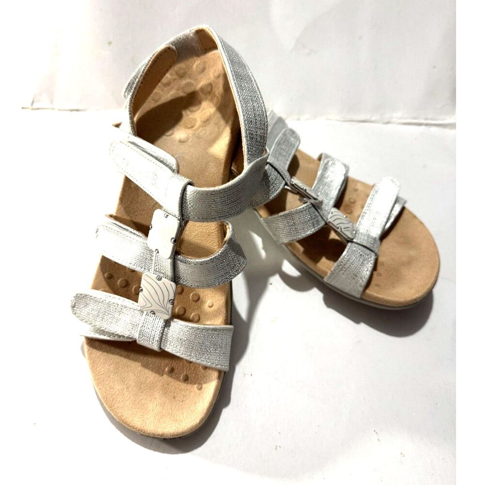 Vionic comfort leather sandals strappy adjustable pearl white summer women 7